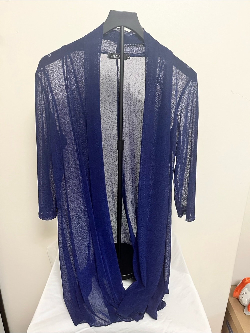 Creation Sheer Open-Front Cardigan in Navy